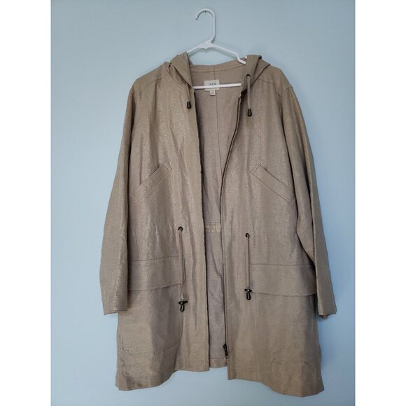 J. Jill Women's LP Jacket Gold Sparkly Linen Blend Zip Up Pockets Long Sleeve - Picture 2 of 8